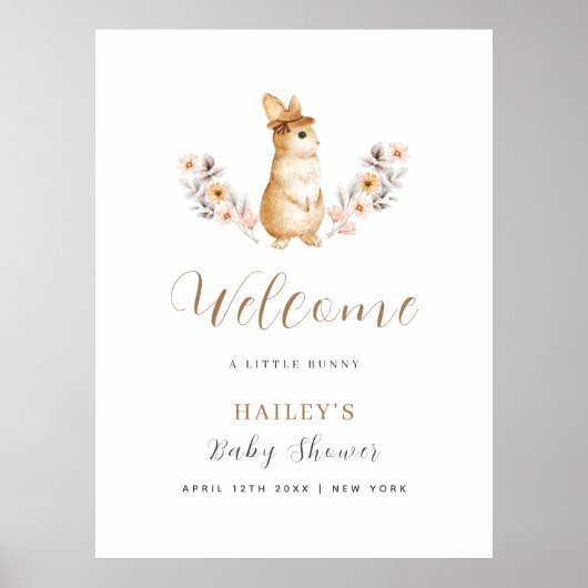 Neutral Bunny Wildflower Welkom Baby shower Poster (Voorkant)