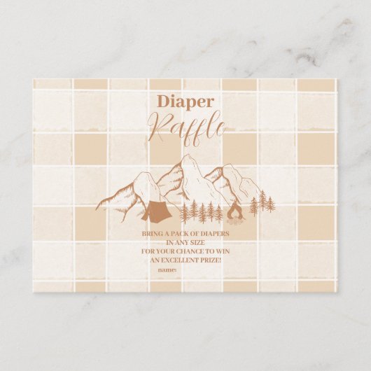 Neutral Camping Baby shower Diapper Raffle Informatiekaartje (Voorkant)