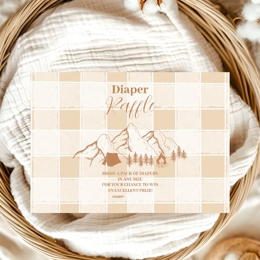 Neutral Camping Baby shower Diapper Raffle Informatiekaartje
