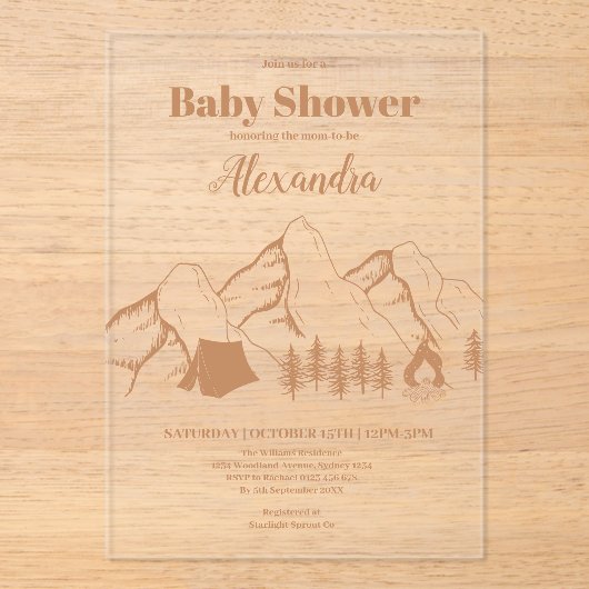 Neutral Camping Baby shower Invitation Acryl Uitnodigingen (Voorkant)