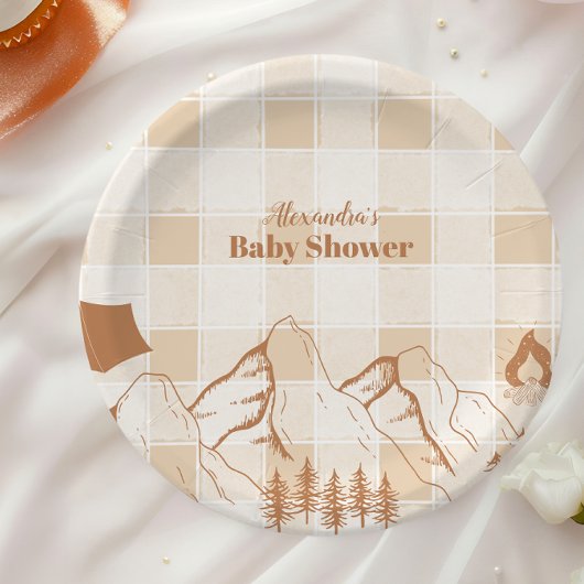 Neutral Camping Baby shower Papieren Bordje