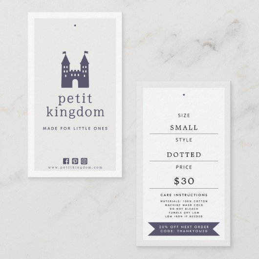 Neutral Castle Pre-Made Logo Kids Clothing Hang Ta Visitekaartje (Voorkant / Achterkant)