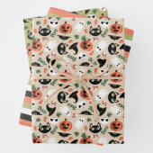 Neutral Cats & Pumpkins Mixed Halloween Patterns Inpakpapier Vel (In situ)