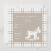 NEUTRAL CHECK ROCKING HORSE BABY SHOWER INVITATION KAART (Achterkant)