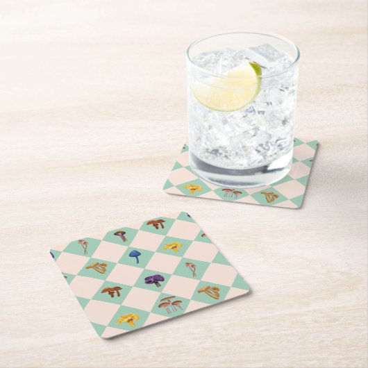 Neutral checks with assorted fungi kartonnen onderzetters (Insitu)