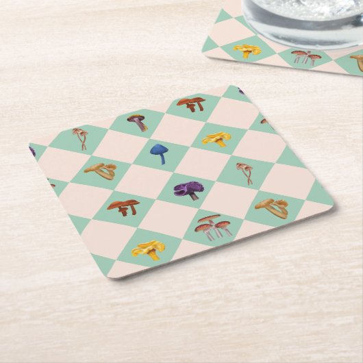 Neutral checks with assorted fungi kartonnen onderzetters (Schuin)
