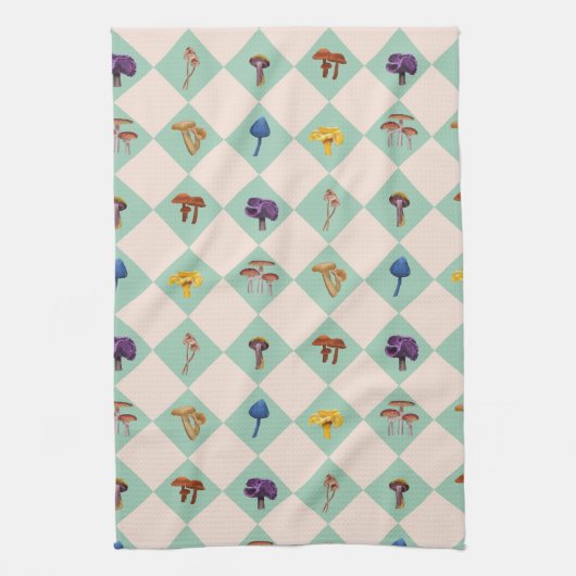Neutral checks with assorted fungi theedoek (Verticaal)