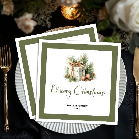 Neutral Christmas Gift Personalized Family Napkins Servet