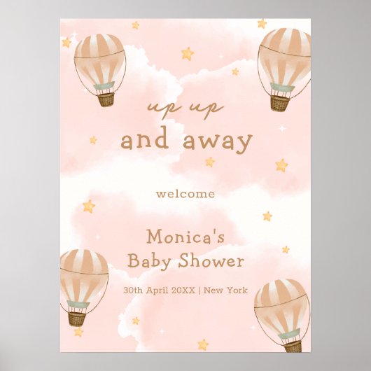 Neutral Cloud Hete Luchtballon Baby shower Welkom Poster (Voorkant)