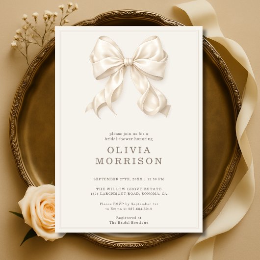 Neutral Coquette Bow Bridal Shower Kaart