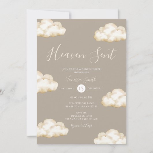 Neutral Cream Cloud Heaven Sent Baby Shower Party Kaart (Voorkant)
