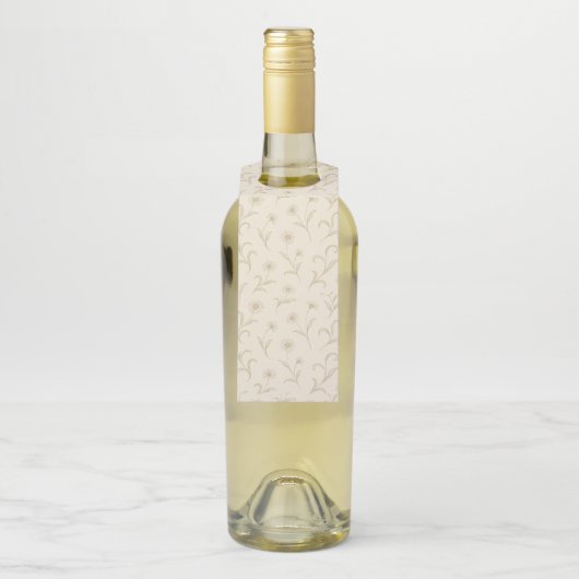 Neutral Cream Elegant Floral Botanische Wijn Flessenhanger (Op fles)