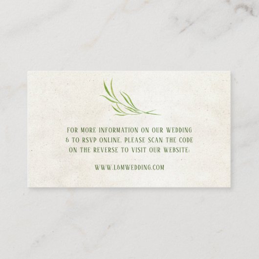 Neutral Cream &  Groen Rustiek RSVP QR Code Informatiekaartje (Achterkant)