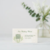 Neutral Cream &  Groen Rustiek RSVP QR Code Informatiekaartje (Staand voorkant)