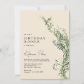 Neutral Cream Ivoor Chic Botanical Verjaardagsdine Kaart (Voorkant)