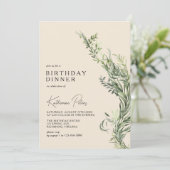 Neutral Cream Ivoor Chic Botanical Verjaardagsdine Kaart (Staand voorkant)