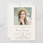 Neutral Cream Minimalist Photo Graduation Party Kaart (Achterkant)