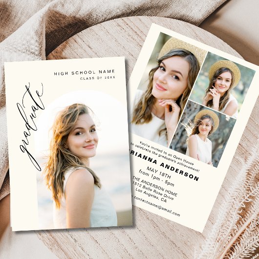Neutral Cream Minimalist Photo Graduation Party Kaart