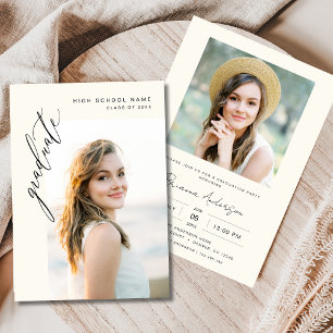 Neutral Cream Minimalist Photo Graduation Party Kaart