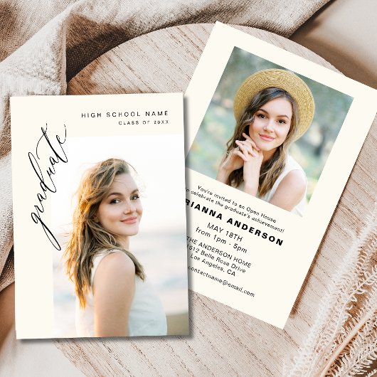 Neutral Cream Minimalist Photo Graduation Party Kaart