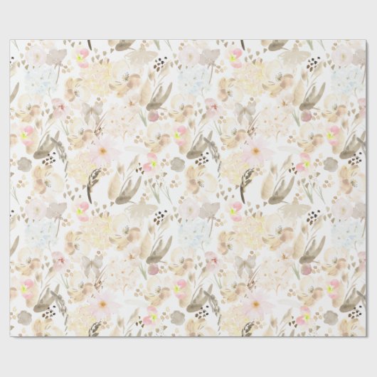  Neutral Cream Roze Bloemen Cadeaupapier (Vlak)