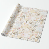  Neutral Cream Roze Bloemen Cadeaupapier (Uitgerold)