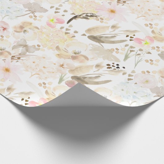 Neutral Cream Roze Bloemen Cadeaupapier (Hoek)