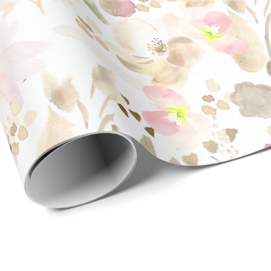  Neutral Cream Roze Bloemen Cadeaupapier (Rol Hoek)