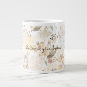 Neutral Cream Roze Bloemen Grote Koffiekop
