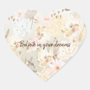  Neutral Cream Roze Bloemen Hart Sticker