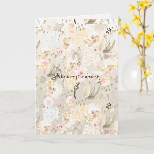  Neutral Cream Roze Bloemen Kaart (Gele Bloem)