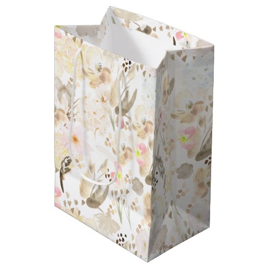  Neutral Cream Roze Bloemen Medium Cadeauzakje (Voorkant Gekanteld)