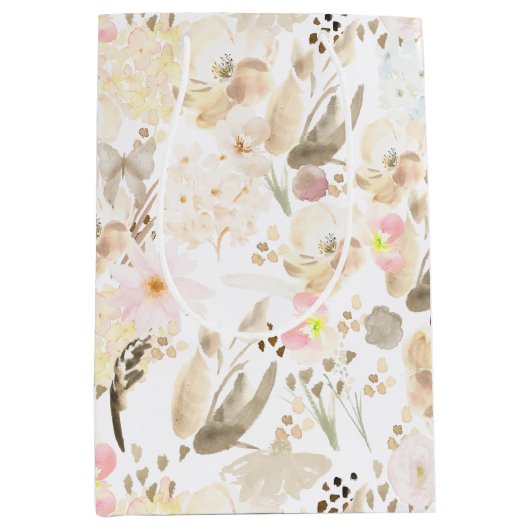 Neutral Cream Roze Bloemen Medium Cadeauzakje (Voorkant)