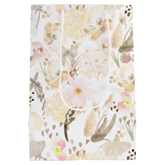  Neutral Cream Roze Bloemen Medium Cadeauzakje (Achterkant)