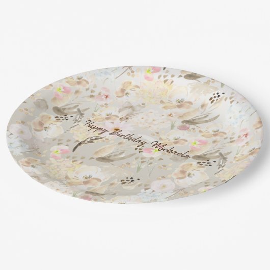  Neutral Cream Roze Bloemen Papieren Bordje (Gekanteld)
