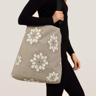 "NEUTRAL CREAM TAN MANDALA FLOWER" CROSSBODY TAS