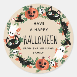 Neutral Cute Spooky Happy Halloween Wreath Ronde Sticker