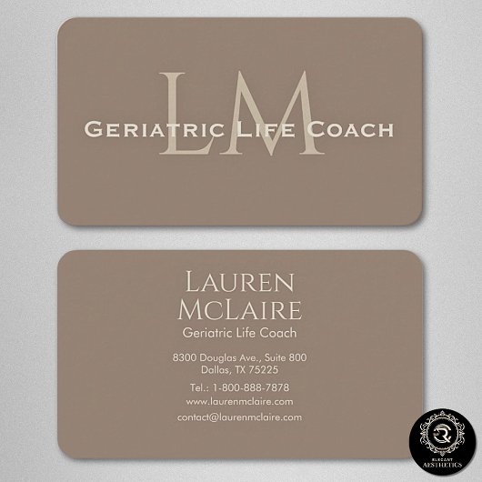 Neutral Dark Taupe Monogram Business Card Visitekaartje