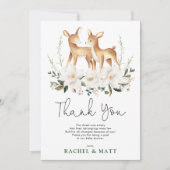 Neutral Deer Twins Ivory Floral Greenery Baby Fawn Bedankkaart (Voorkant)