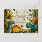 Neutral Dinosaur Baby Shower Diapper Raffle Informatiekaartje (Voorkant)