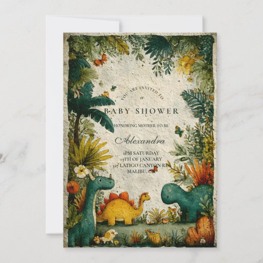 Neutral Dinosaur Baby Shower Kaart (Voorkant)
