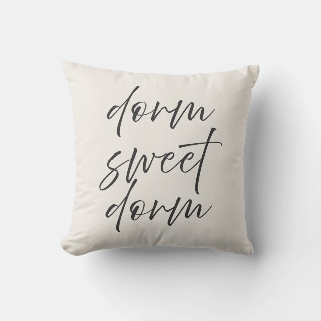 Neutral “Dorm Sweet Dorm” Pillow | Ivory & Gray Kussen (Voorkant)