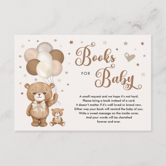 Neutral Earth Tone Brown Teddy Bear Boeken voor Ba Informatiekaartje (Voorkant)