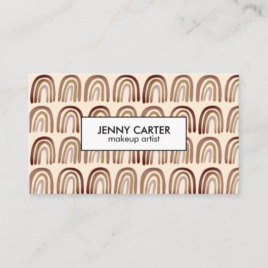 Neutral Earthy Rainbows Pattern Boho Unique Brown Visitekaartje (Voorkant)