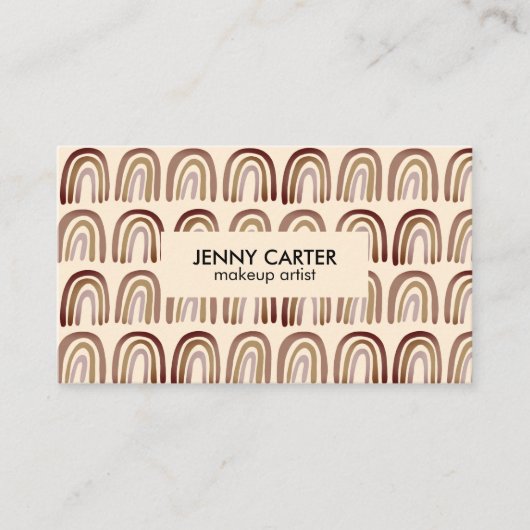 Neutral Earthy Rainbows Pattern Boho Unique Brown Visitekaartje (Voorkant)