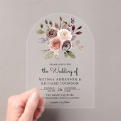 Neutral Earthy Taupe Floral Wedding Acryl Uitnodigingen (Insitu (Draagbaar))
