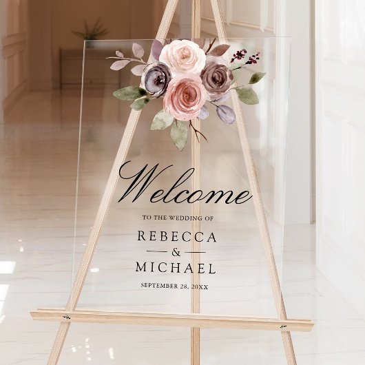 Neutral Earthy Taupe Floral Wedding Welcome Acryl Bord