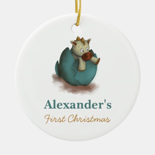 Neutral Eerste Kerstmis ornament met dinosaurus (Voorkant)