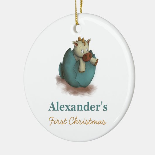 Neutral Eerste Kerstmis ornament met dinosaurus (Links)