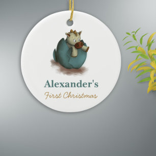 Neutral Eerste Kerstmis ornament met dinosaurus